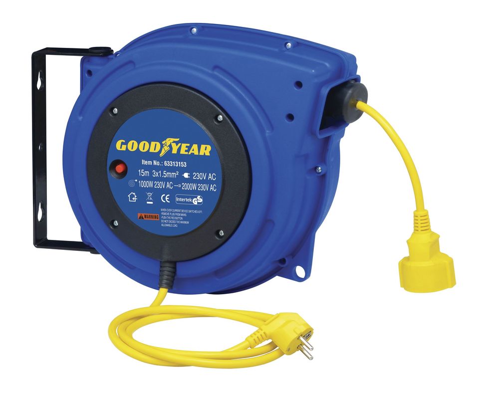 Goodyear Wall Mounting cord Reel Including Cord Length 50' / 15m enclosed driven spring and double adjustment ratch
